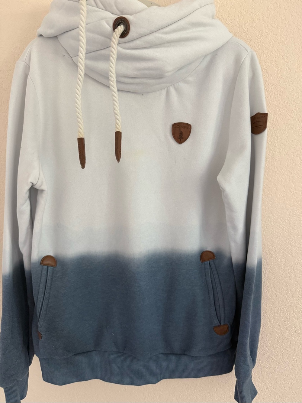 Wanakome Cream Pullover with Brown Leather Patch